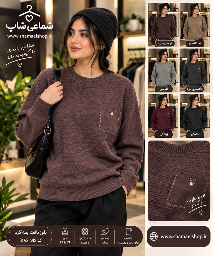 بلوز بافت یقه گرد کد کالا ۹۱۸۶