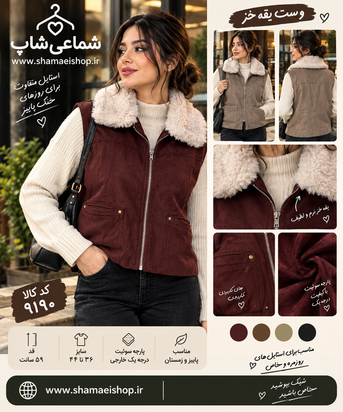 وست یقه خز کد کالا ۹۱۹۰